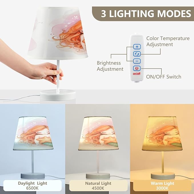 ALAZA Starfish Watercolor Mermaid Decor Bedside Table Lamp with USB Port 3 Color Temperatures LED Desk Lamp for Bedroom Office M