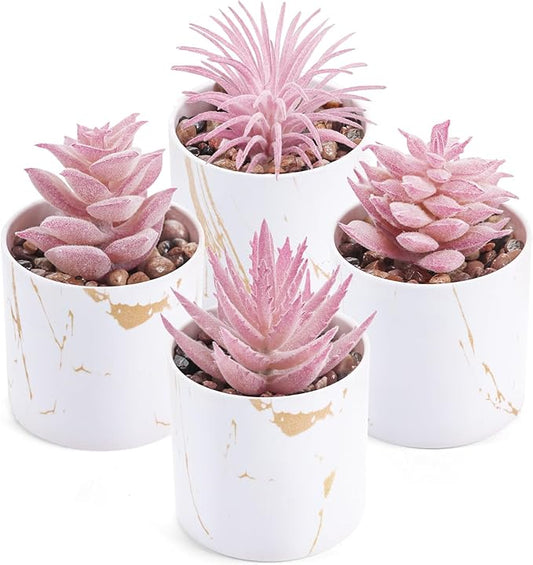 Der Rose 4 Packs Fake Succulents Plants Artificial Indoor for Pink Room Bathroom Decor Office Desk Accessories for Women