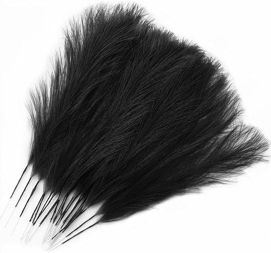 Artificial Pampas Grass Plants Fake Reeds Decoration Set of 28 Stems 17” Faux Florals Bulrush Fluffy Beige Branches for Boho Home Wedding Party Vase Fillers Christmas DIY Feathers Décor Black 28 Pcs