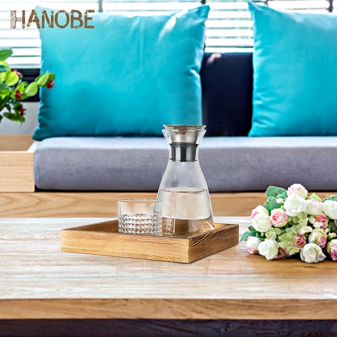 Hanobe Square Wooden Ottoman Tray: Small Square Torched Wood Farm House Serving Tray for Coffee Table Rustic Candle Organizer Storage for Remotes Keys Glasses 9.8