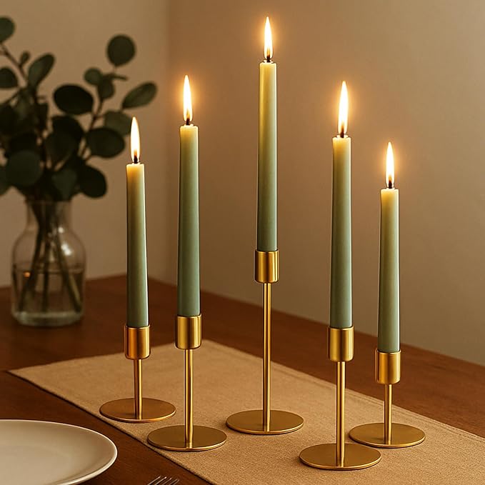 Smtyle Gold Taper Candle Holders for Candlesticks Set of 5 Matte Finial for Wedding Dining Table Centerpiece,Golden Birthday Gifts Decor