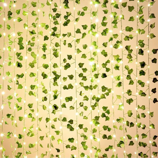 168 FT Artificial Ivy Garlands with 400 LED /132FT String Light Fake Vines for Bedroom Decor Ivy Leaves Greenery Faux Hanging Plants Green Flowers Decor for Home Kitchen Garden Office Wedding Wall