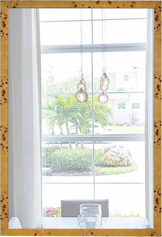 Wood Mirrors for Bathroom Over Sink 24x36 Inch, Rustic Wooden Framed Vanity Wall Mirror with Tempered Glass Farmhouse Bathroom & Entryway Decor