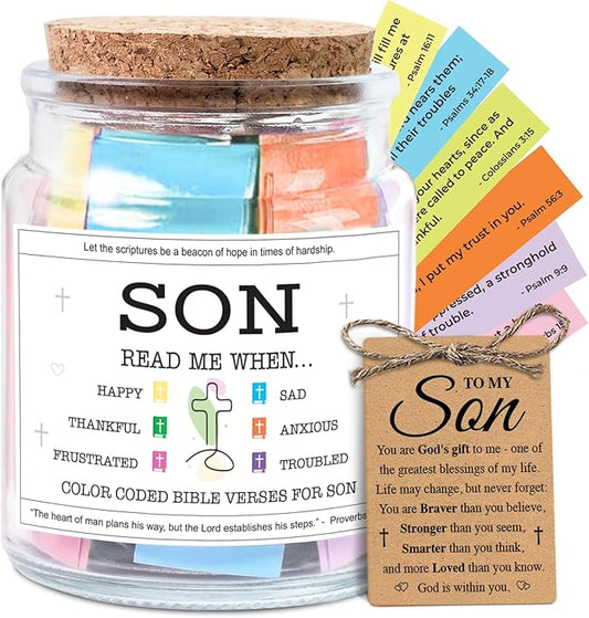 NewEleven Christmas Gifts For Son - Birthday Gift, Meaningful Present, Graduation Gift For Son - Christian Gifts For Sons Adult From Mom, Dad - Bible Verse Jar