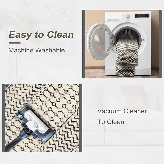 Moroccan Hallway Runner Rug, 2'6''x8' Ktchen Rugs Non Slip Washable, Low-Pile Distressed Bathroom Runner Rug Black Rugs for Bedroom Bathroom Kitchen Entryway Laundry Room