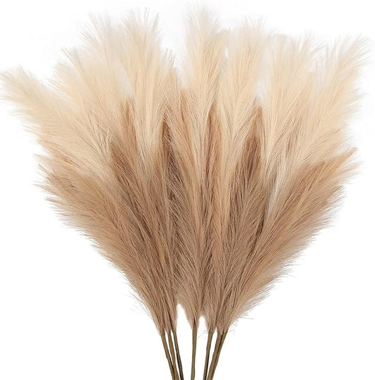 ZIFTY 7-Pcs 38"/3.1FT Faux Pampas Grass Large Tall Fluffy Artificial Fake Flower Bedroom Decor Boho Decor Bulrush Reed Grass for Vase Filler Farmhouse Home Wedding Decor (Beige Mixed)