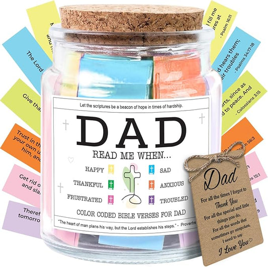 NewEleven Dad Gift, Christmas Gifts For Dad From Daughter, Son - New Dad Birthday Gift, Bible Verse Jar For Father - Decorative Glass Inspirational Scripture Jar with 92 Bible Verses
