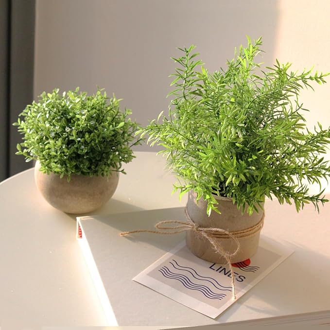 4 Pack Small Fake Plants for Bathroom Decor, Artificial Plants Indoor, Faux Plants Indoor Eucalyptus Rosemary for Home Kitchen Farmhouse Office Room Decor