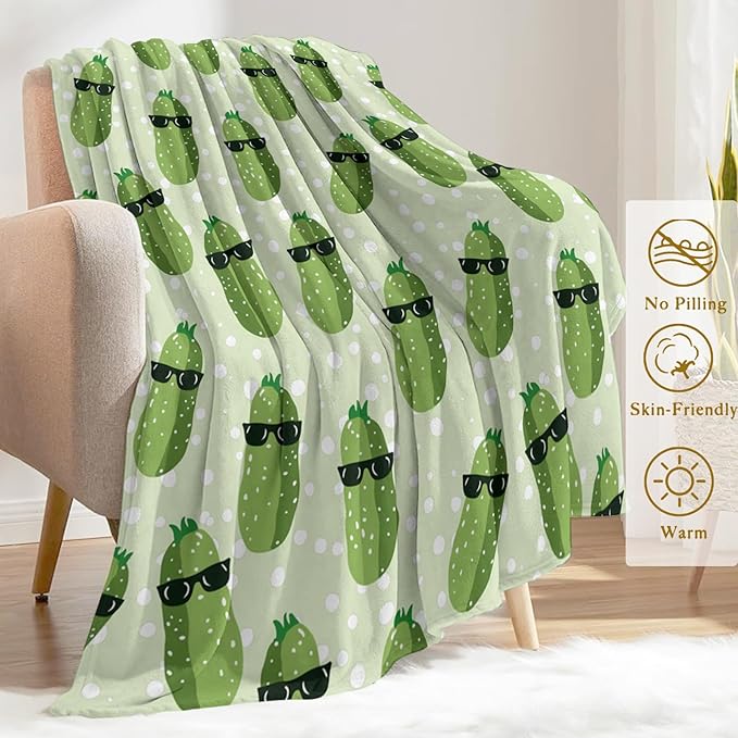 Cool Cucumber Throw Blanket 60x80 in, Funny Sunglasses Cucumbers Blankets for Couch Bedroom Living Room Indoor Decor, Lightweight Soft Cozy Bedding Birthday Gift for Kids Boys Adults