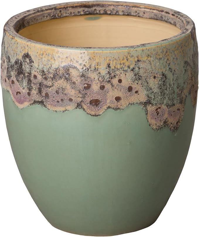 Emissary Home and Garden 8in. L x 9in. H Reef/Spa Blue Stoneware Round Planter with High-fire Treatment (Set of 1)