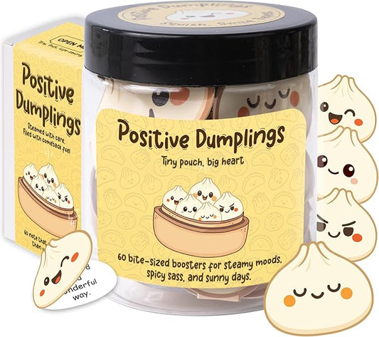 Positive Dumpling Jar – 60 Funny Emotional Uplifting Support Dumplings Affirmation, Back to School Gifts for Students & Teachers, White Elephant Gifts, Funny Gift for Women, Teens, Tweens, Coworkers
