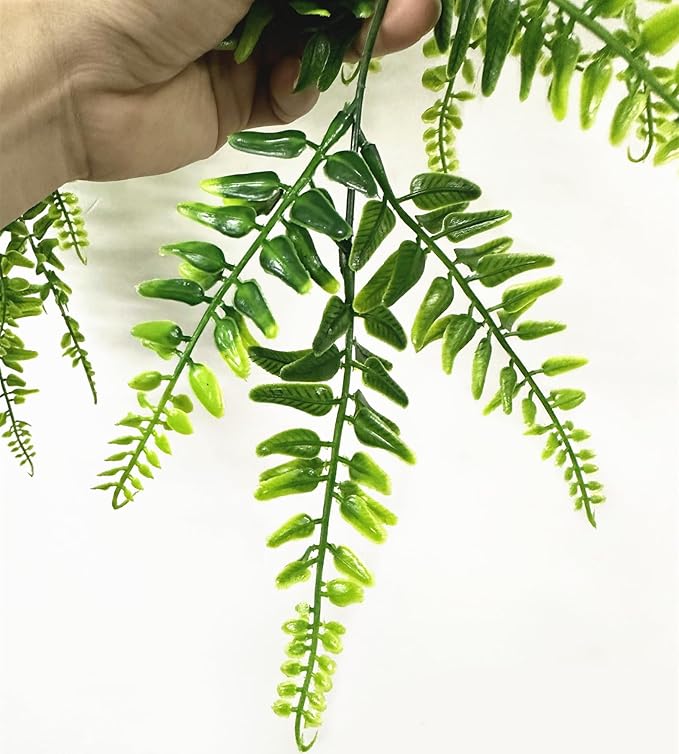 Artificial Boston Hanging Plants, Fake Ferns Ivy Plastic Plant Vine Faux Leaves UV Resistant Vines Greenery for Indoor Outdoor Bathroom Decor Office Garden Party Wedding DIY Decoration 4 Pack