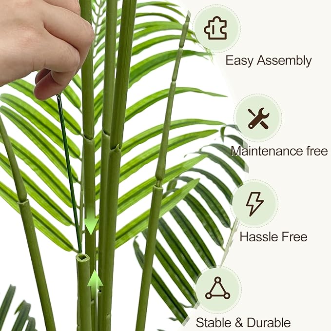 Artificial Palm Tree 5.5ft Tall Fake Palm Tree Indoor Decor with 15 Trunks and Real Bark Design Faux Tropical Areca Palm Silk Floor Plant in Pot for Home Office Living Room Bedroom Decor 1pcs