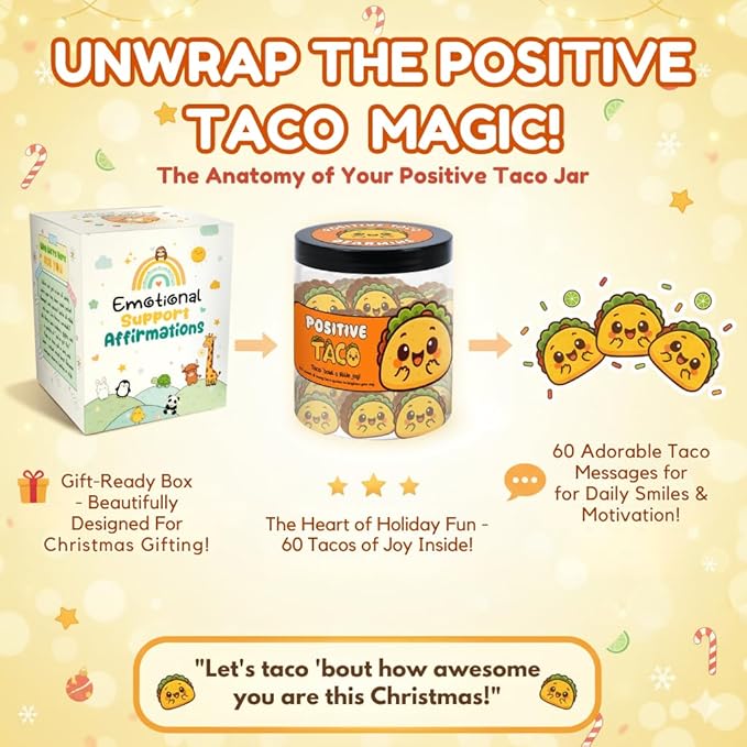 Positive Taco Jar – 60 Affirmation Cards Emotional Support Taco Gift, Taco Gifts for Taco Lovers, Birthday Gifts for Women