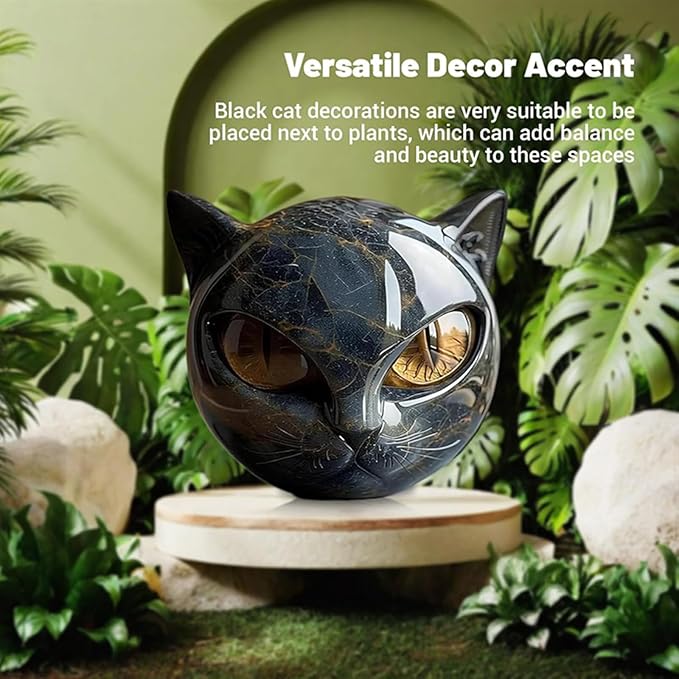 Luxury Black Cat Sculpture, Hand-Carved Crystal & Healing Stone Art Piece, Elegant Décor for Cat Lovers, Gift-Ready Memento for Home or Office, Brown