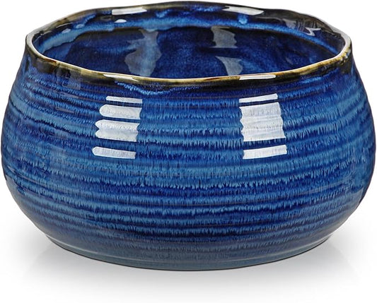 Hollyone Blue Ceramic Planters 6.4 Inch Modern Glaze Pots for Succulent Plants Round Flower Plant Garden Pots Modern Planters Flowers Pots for Indoor Outdoor Snake Plants