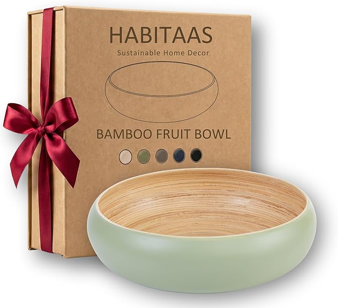 Fruit Bowl For Kitchen Counter, Decorative Bowl, Large Serving Bowl Or Fruit Basket For Kitchen Spun Bamboo (Sage)