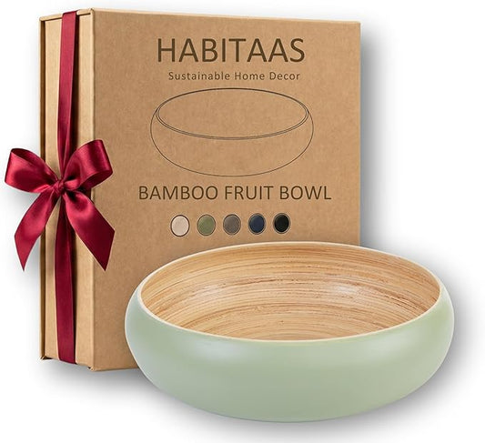 Fruit Bowl For Kitchen Counter, Decorative Bowl, Large Serving Bowl Or Fruit Basket For Kitchen Spun Bamboo (Sage)