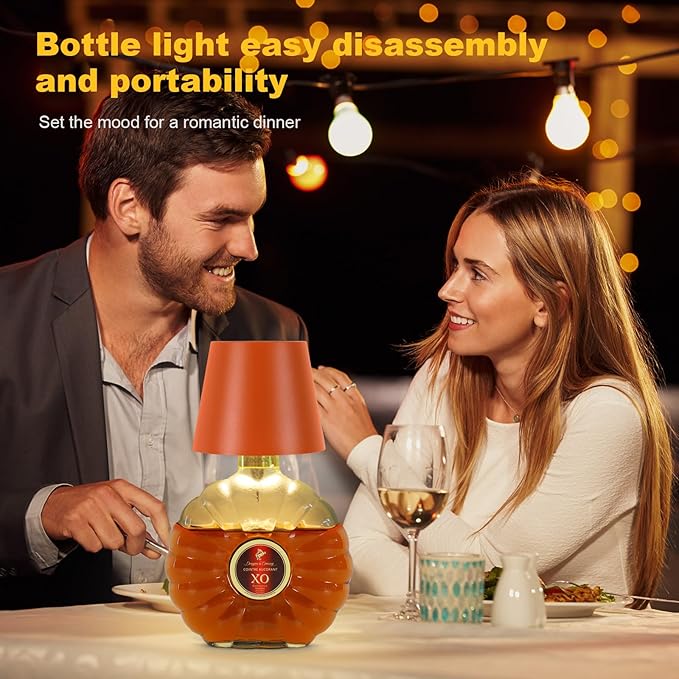 Wireless Bottle Lamp, 2025 New 3 Color Rechargeable Wine Bottle Lights for Bars Restaurants (Orange, 1PC)