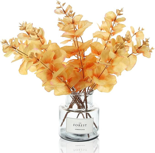 Tinsow Artificial Eucalyptus Stems Orange Real Touch Leaf Branches Faux Eucalyptuses Fall Centerpiece Halloween Thanksgiving Harvest Home Decor (Orange, 5)