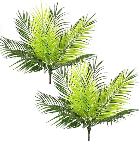 PASYOU Artificial Palm Tree, Plastic Plants Greenery Fake Tropical Shrubs Faux Big Leaves for Home Indoor Outdoor Garden DIY Basket Planter Filler Wedding Party Decoration UV Resistant - 2 Pack