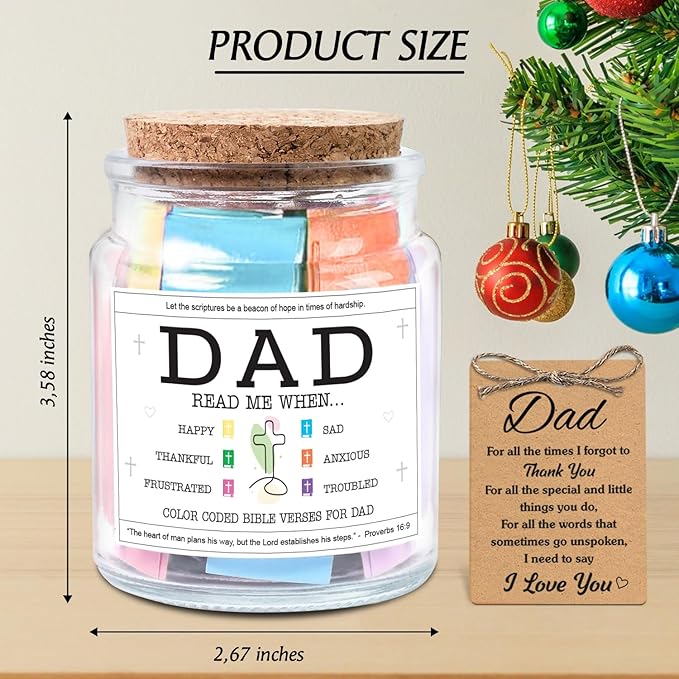 NewEleven Dad Gift, Christmas Gifts For Dad From Daughter, Son - New Dad Birthday Gift, Bible Verse Jar For Father - Decorative Glass Inspirational Scripture Jar with 92 Bible Verses