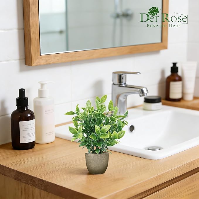 Der Rose 4 Pack Mini Artificial Plants Indoor in Pots Mixed Fake Plants Greenery Set for Bathroom Decor Shelf Counter Styling Office Desk Farmhouse Room Decor