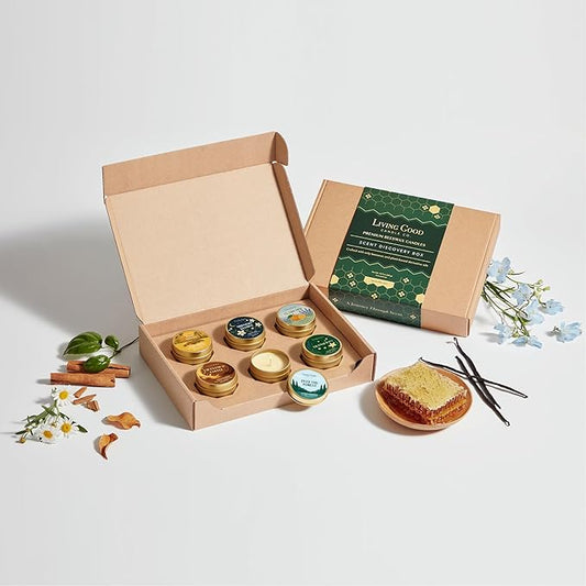 6 Scents Discovery Box – Pure Beeswax Candles for Every Mood – Clean Burning & Non-Toxic for Home, Aromatherapy, Relaxation & Stress Relief – Gift Idea for Women & Candle Lovers (2 oz Each)