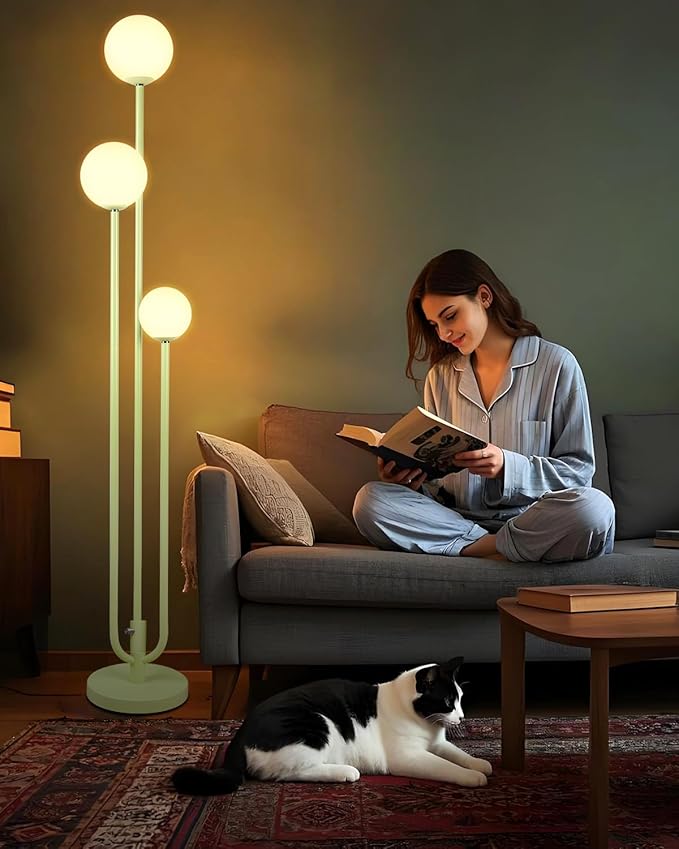 Lightdot 63IN Floor Lamp with 3 Green U-Pole, Modern Floor Lamp with 3000K Soft Warm White Bulbs Included, Candle Holder Style Modern Tall Lamp for Living Room/Wedding/Party/Sofa Beside/Corner Decor