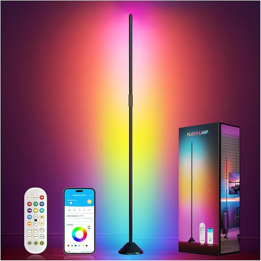 DAYBETTER Floor Lamp for Bedroom Compatible with Alexa, DIY 1200 Lumen Adjustable Brightness Smart Modern Floor Lamp with Music Sync,16 Million Colors LED Corner Lights for Living Room Black