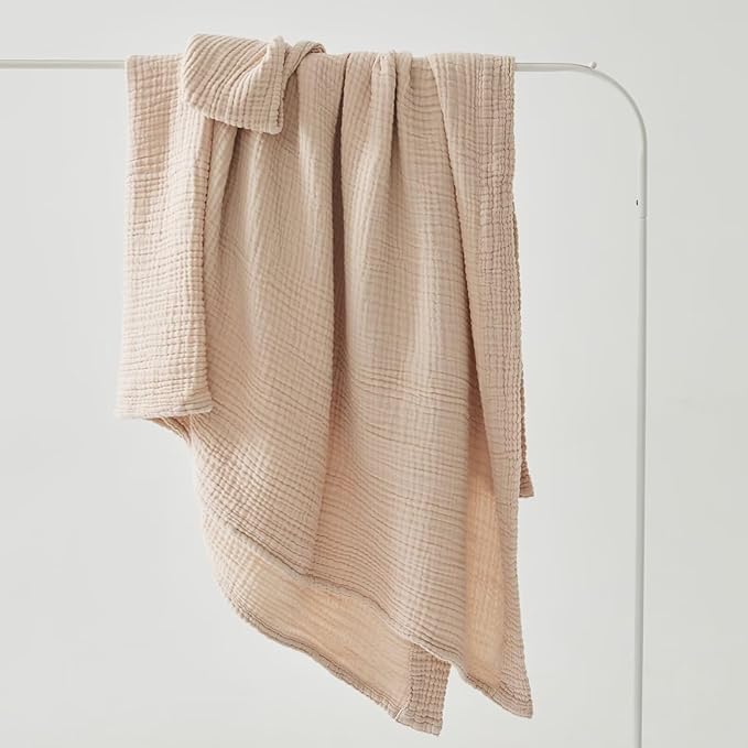 Pink 100% Cotton Throw Blanket 4-Layer Muslin for Couch Bed Living Room Bedroom Lightweight Breathable Airy Blanket for All Season Comfy Gauze Reversible Large Fall Blankets Gifts for Women