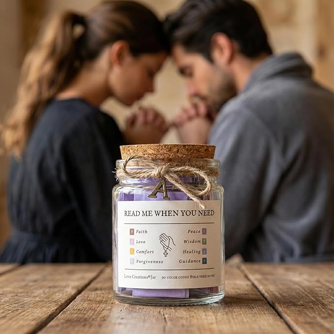 Bible Verse Jar for Christmas Gifts, Initial U Read Me When Prayer, Emotion and Feelings Scripture, Brightness Jar Christian Gifts for Women, Scriptural Study Supplies Men Art Work for Family