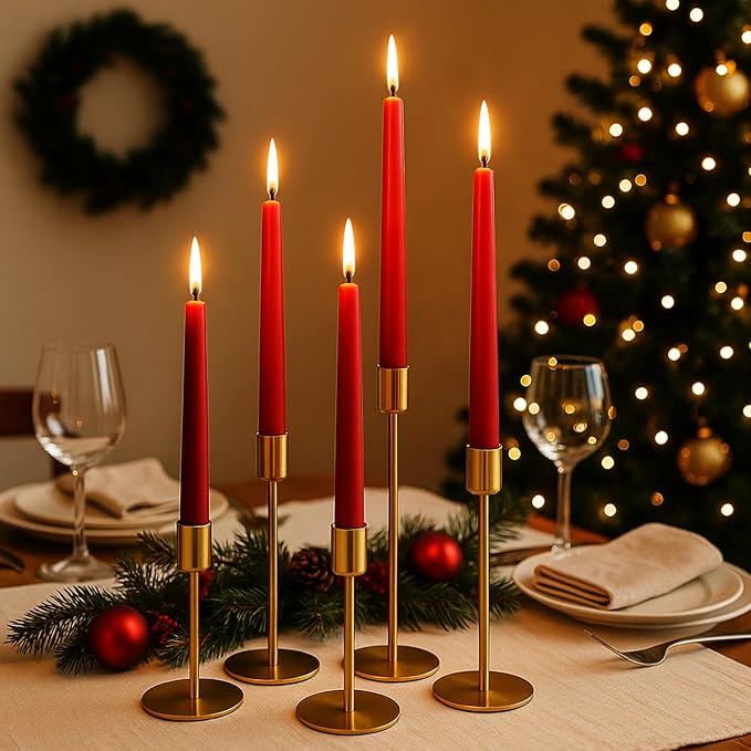 Smtyle Gold Taper Candle Holders for Candlesticks Set of 5 Matte Finial for Wedding Dining Table Centerpiece,Golden Birthday Gifts Decor