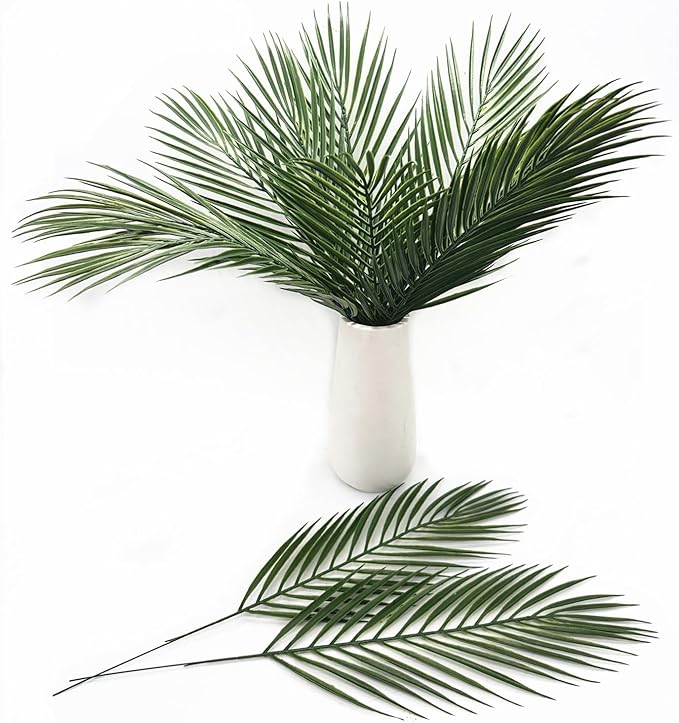 Artificial Tropical Palm Leaves Stems 12 Pcs, Fake Monstera Plants Areca Leaf Plants Faux Greenery Bushes Realistic Farmhouse Plant for Home Kitchen Garden Bathroom Decor Outdoor Indoor Decoration