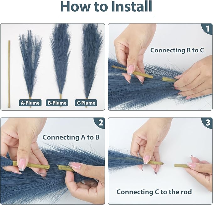 MAXROCK Faux Pampas Grass, 3PCS Large Tall 43'' Fluffy Artificial Fake Pompous Grass for Boho Decor Home Kitchen Wedding Decoration Floor Vase Filler