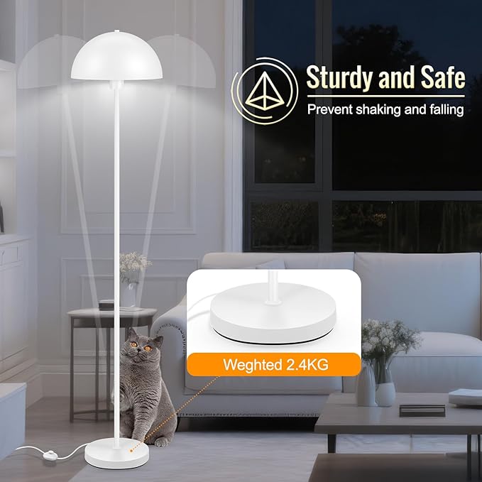 Modern Floor Lamps for Living Room, White Metal Mushroom Lamp, 66" Tall Corner Lamp, Footswitch, Bright Industrial Standing Lamps for Bedroom Nursery, Mid Century Modern Home Decor(E26 Base, NO BULB)