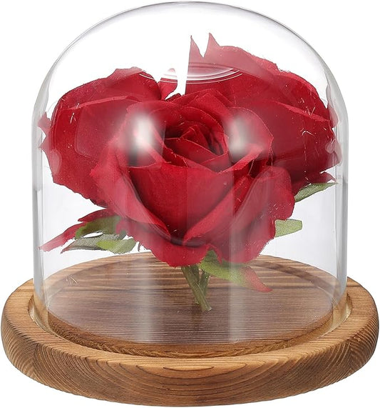 uxcell Glass Cloche Display Dome, 4.7" x 4.7" Glass Dome Display Case, Wood
