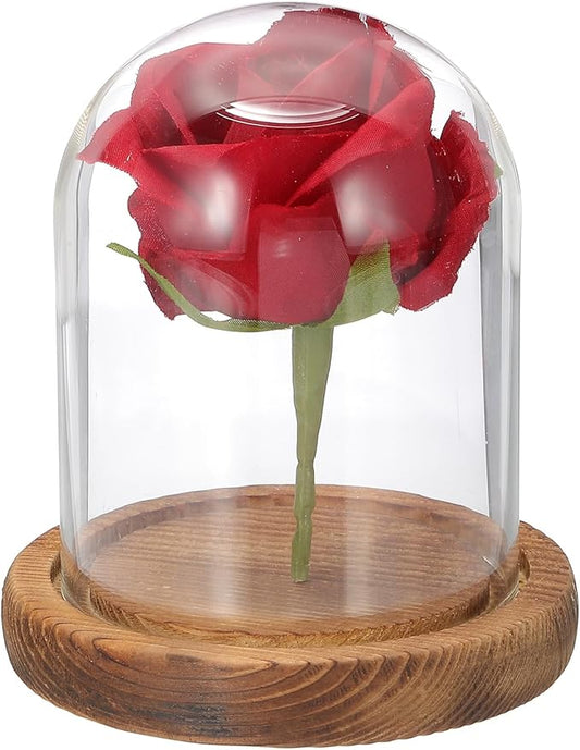 uxcell Glass Cloche Display Dome, 3.9" x 3.1" Glass Dome Display Case, Wood