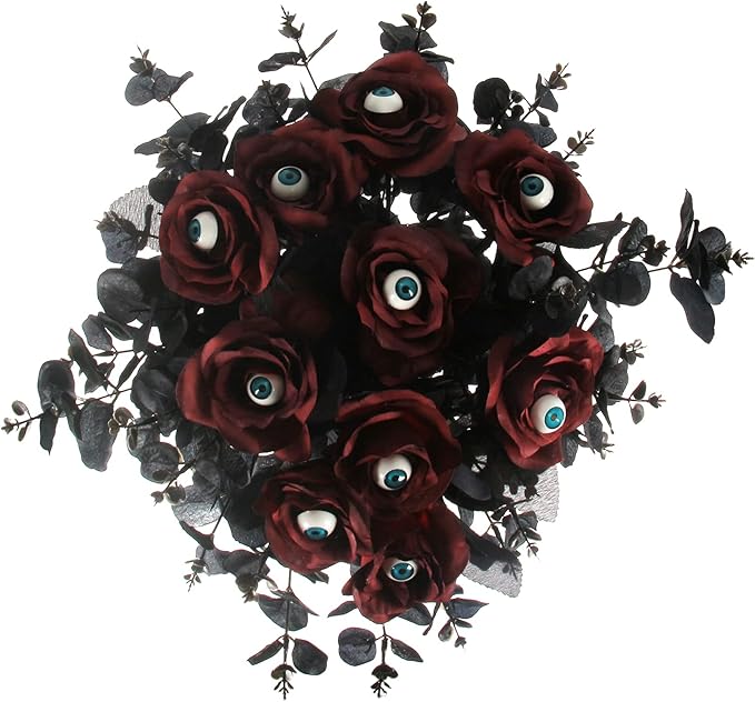 Tinsow 5 Pcs Black Artificial Eucalyptus Stems Faux Eucalyptuses Branches Black Leaf Halloween Centerpiece Halloween Home Decor (Black, 5)