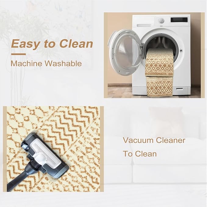 Moroccan Area Rug 3x5, Washable Non Slip Indoor Front Door Rug, Soft Non-Shedding Neutral Rug Carpet for Bedroom Kitchen Nursery Living Room Office Decor