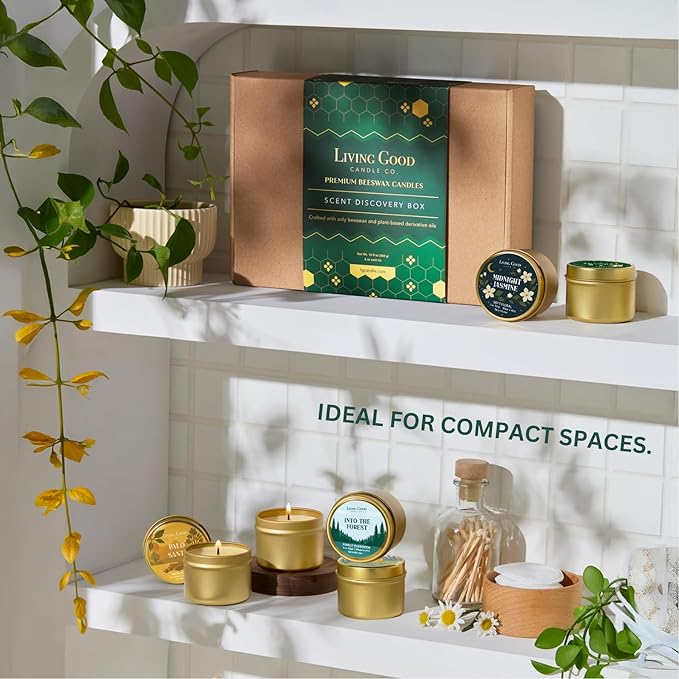 6 Scents Discovery Box – Pure Beeswax Candles for Every Mood – Clean Burning & Non-Toxic for Home, Aromatherapy, Relaxation & Stress Relief – Gift Idea for Women & Candle Lovers (2 oz Each)