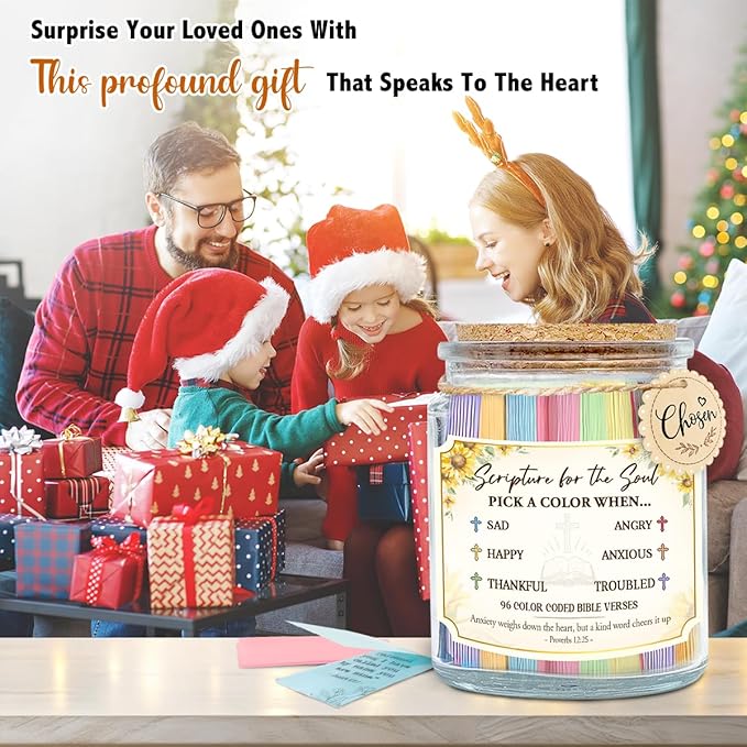 Inspirational Bible Verse Jar - Christian Christmas Gifts For Women, Men, Read Me When Prayer Jar, Religious Gifts for Mom, Sister, Family, Friends, Jesus Gift Ideas for Christmas, Birthday
