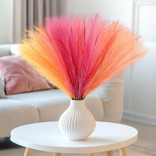 60pcs Faux Pampas Grass Pink Orange Fall Decor, 17.7inch Short Artificial Pompous Grass Fluffy Branches Vase Filler Fake Flower Arrangement for Home Wedding Boho Decor, Rose Apricot