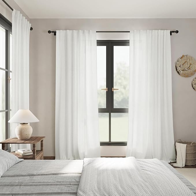 Nanspring Off White Linen Curtains 84 Inch Length 2 Panels Set for Living Room Back Tab Light Filtering Semi Sheer Curtain for Bedroom Farmhouse Drapes, 40x84 Inch, 2 Panels