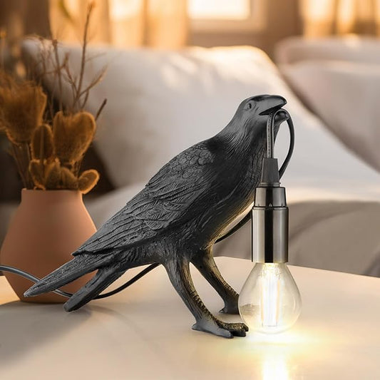 Halloween Crow Lamp, Raven Table Lamp with Bulb, Bird Desk Lamps, Gothic Home Decor Crow Light, Christmas Raven Lamp for Bedside Bedroom Living Room Decor