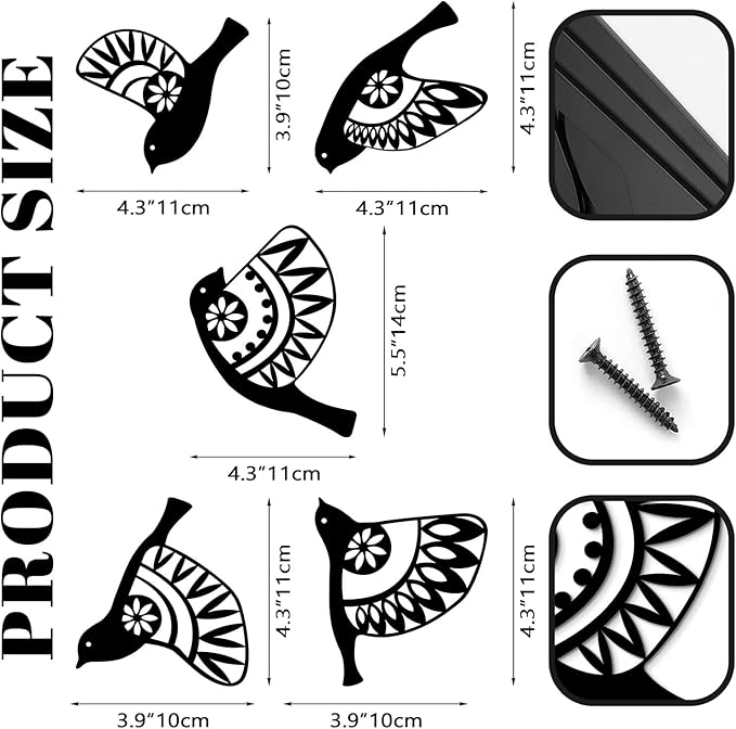 Metal Bird Wall Art for Bathroom - Farmhouse Rustic Flying Birds Wall Decor Arts - Folk Scandinavian Great Gift Home Decor for Indoor Outdoor Yard (Black）