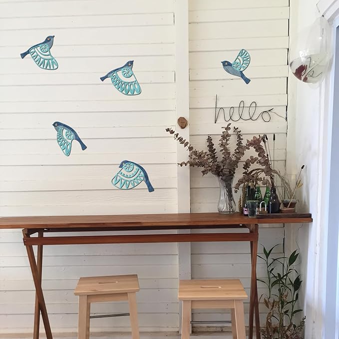 Metal Bird Wall Art for Bathroom - Farmhouse Rustic Flying Birds Wall Decor Arts - Folk Scandinavian Great Gift Home Decor for Indoor Outdoor Yard