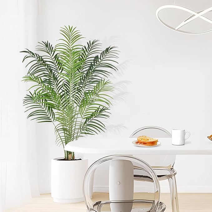 Artificial Palm Tree 5.5ft Tall Fake Palm Tree Indoor Decor with 15 Trunks and Real Bark Design Faux Tropical Areca Palm Silk Floor Plant in Pot for Home Office Living Room Bedroom Decor 1pcs