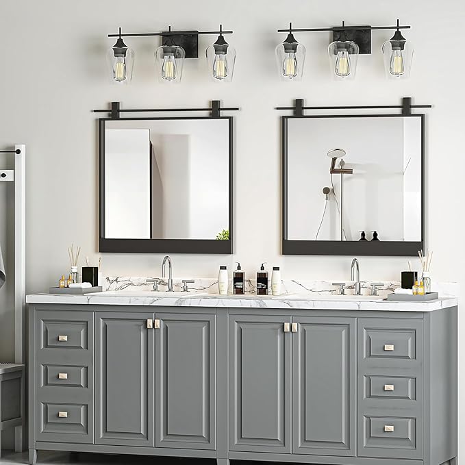 Black Bathroom Mirror 24" x 24" Square Matte Black Rustic Rectangle Metal Framed Barn Door Farmhouse Bathroom Vanity Mirror for Over Sink, Foyer Entryway Decor