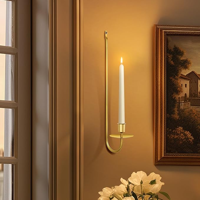 Gold Candle Sconces Set of 2, 13.2 Inch Taper & Pillar Wall Candle Holder, Wall Candle Sconces Set of Two, Decor for Entryway, Fireplace, Living Room, Gifts for Women Men